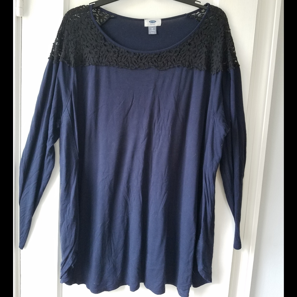 Navy Top With Black Lace